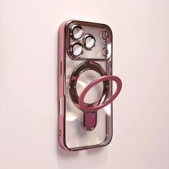 Transparent plating wireless charging magnetic case for iPhone 17 16 15 14 13 Pro Max with lens protection bracket back cover