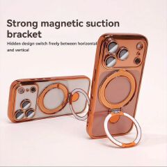 Transparent plating wireless charging magnetic case for iPhone 17 16 15 14 13 Pro Max with lens protection bracket back cover