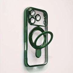 Transparent plating wireless charging magnetic case for iPhone 17 16 15 14 13 Pro Max with lens protection bracket back cover