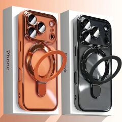 Transparent plating wireless charging magnetic case for iPhone 17 16 15 14 13 Pro Max with lens protection bracket back cover
