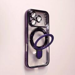 Transparent plating wireless charging magnetic case for iPhone 17 16 15 14 13 Pro Max with lens protection bracket back cover
