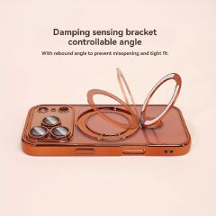 Transparent plating wireless charging magnetic case for iPhone 17 16 15 14 13 Pro Max with lens protection bracket back cover