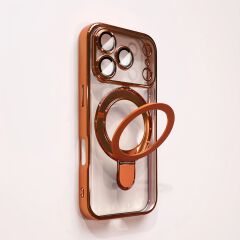 Transparent plating wireless charging magnetic case for iPhone 17 16 15 14 13 Pro Max with lens protection bracket back cover