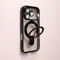 Transparent plating wireless charging magnetic case for iPhone 17 16 15 14 13 Pro Max with lens protection bracket back cover