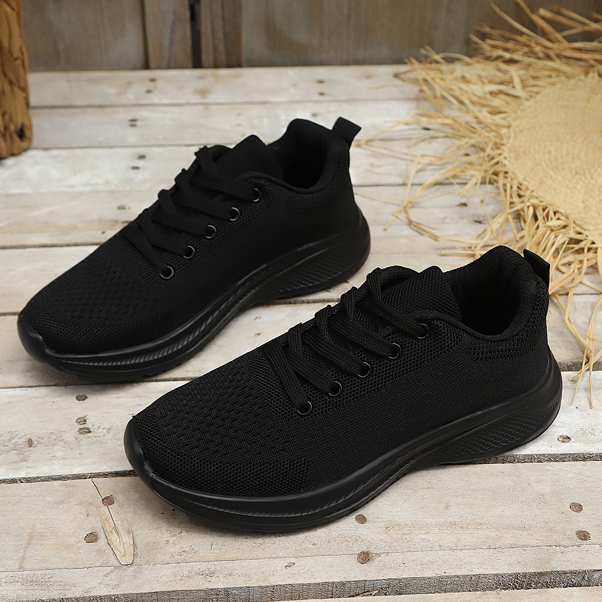 2026 new women's shoes spring and summer student shoes，Plain Fly Knit Breathable Sneakers Solid Color， breathable mesh lightweight soft sole casual travel shoes running sports shoes