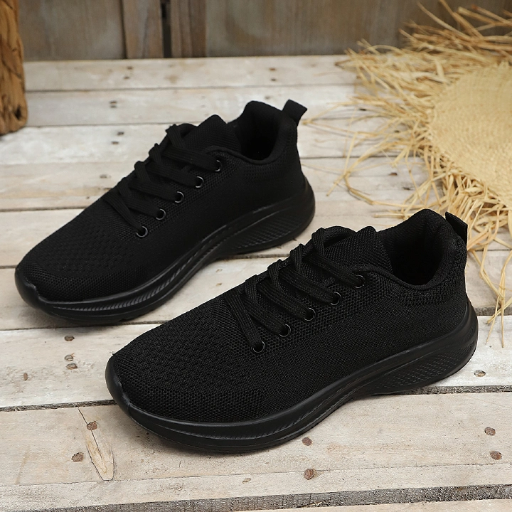 2026 new women's shoes spring and summer student shoes，Plain Fly Knit Breathable Sneakers Solid Color， breathable mesh lightweight soft sole casual travel shoes running sports shoes