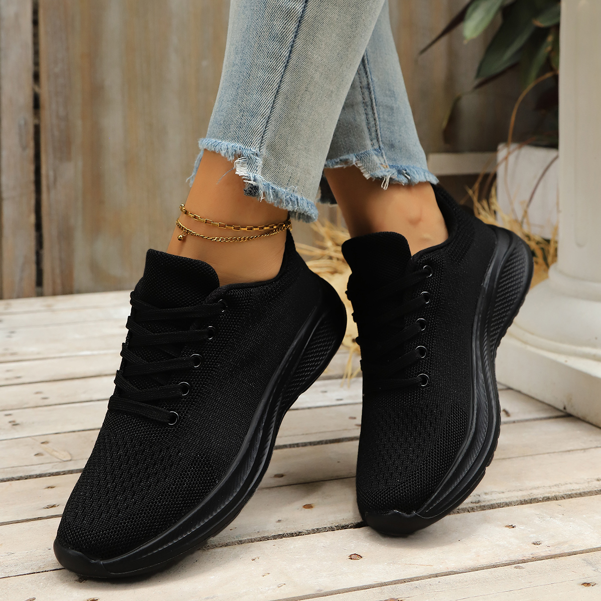 2026 new women's shoes spring and summer student shoes，Plain Fly Knit Breathable Sneakers Solid Color， breathable mesh lightweight soft sole casual travel shoes running sports shoes