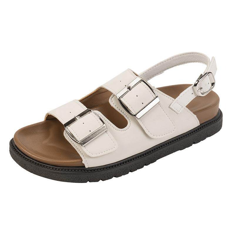 Thick soled slippers for women's summer outdoor wear 2026 new Boken shoes fashionable and casual square button women's beach flat sandals