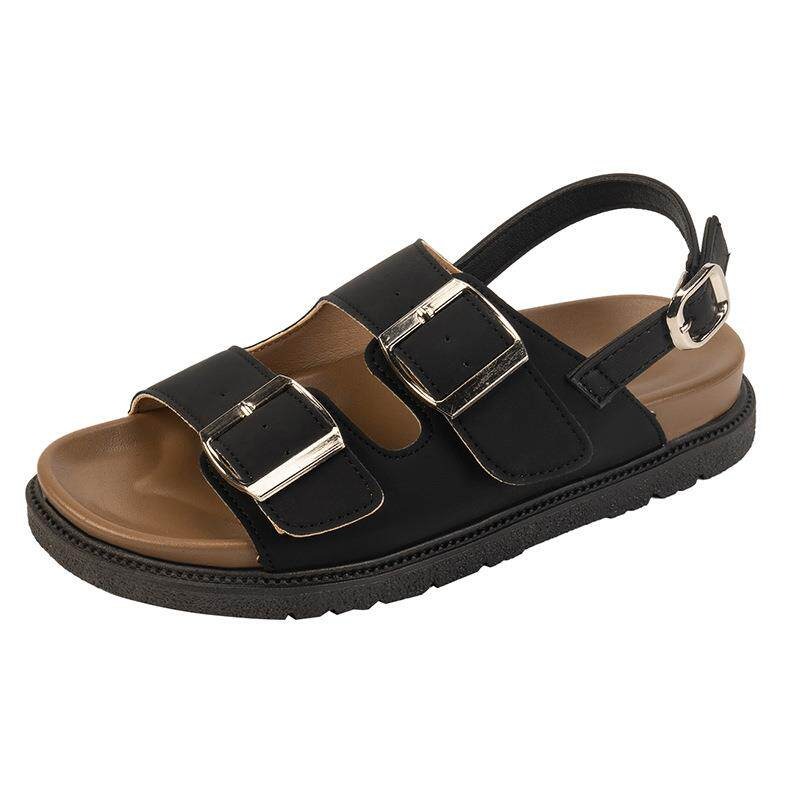 Thick soled slippers for women's summer outdoor wear 2026 new Boken shoes fashionable and casual square button women's beach flat sandals