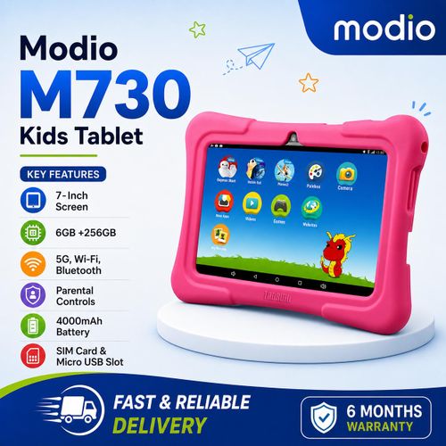MODIO M730 5G KID'S TABLET: | 7-Inch TFT Display | 6GB RAM+256GB Storage | 4000mAh Battery | 2MP Rear & 0.5MP Selfie Camera | Android 10 | Single SIM | Bluetooth | 5G LTE | - Tablets