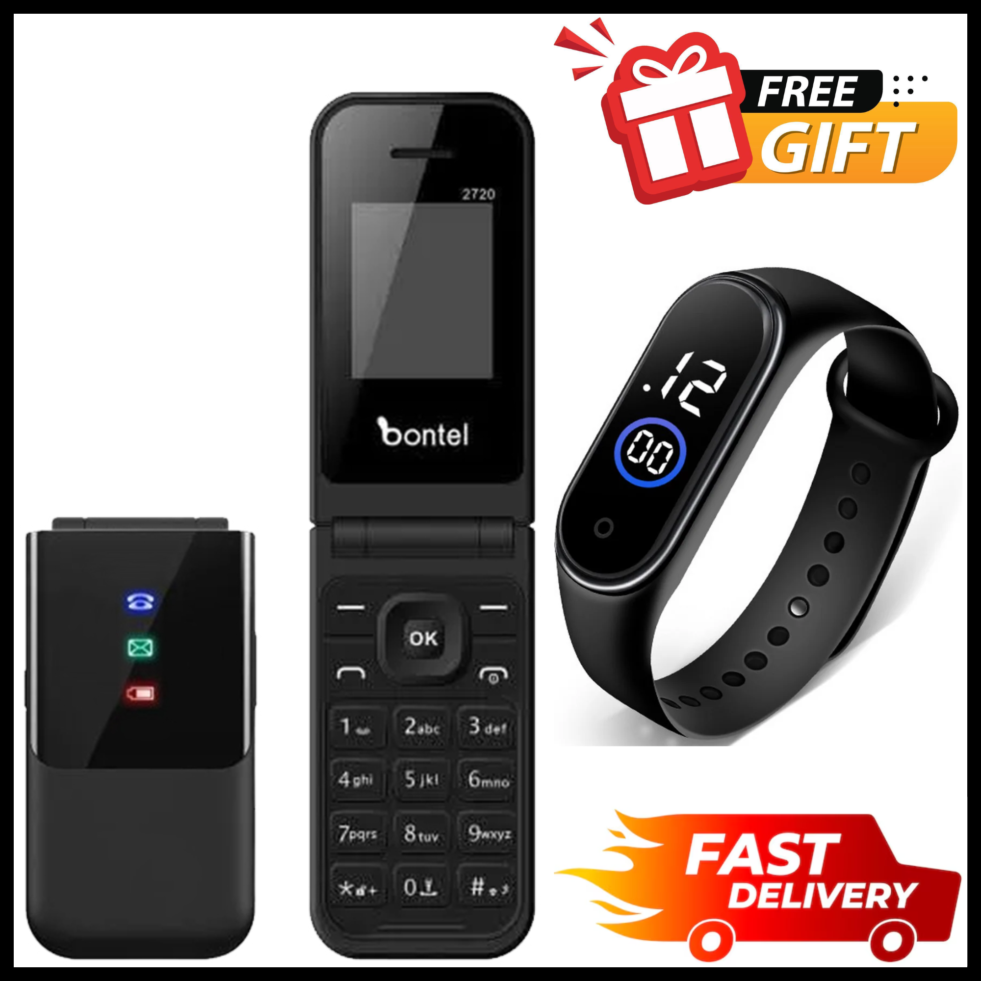 LIMITED DISCOUNT🔥🔥💃🏻💃🏻 !!!BRAND NEW BONTEL 2720 1.77" DISPLAY FLIP PHONE DUAL(TWO) SIM CARD SLOT MP3,MP4,FM RADIO FLASH TORCH BATTERY 1000MAH FEATURE PHONE
