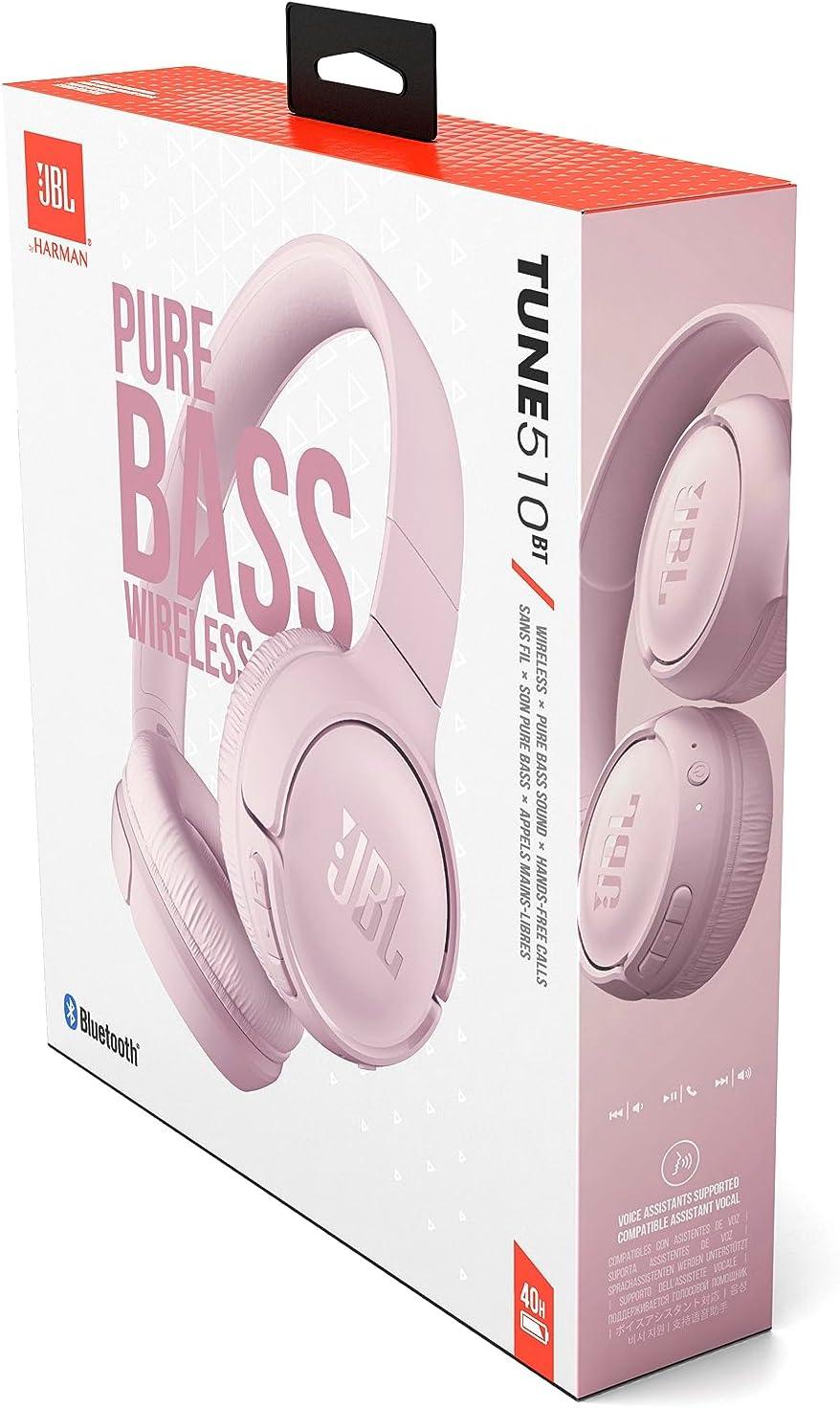 Jbl Tune 510 Wireless Bluetooth Headphones, Pure Bass, 27 Hours of Playtime & Comfortable Over-Ear Design Headphones with Purebass Sound Hands free calls Foldable design light weight, Pink,Blue,Black
