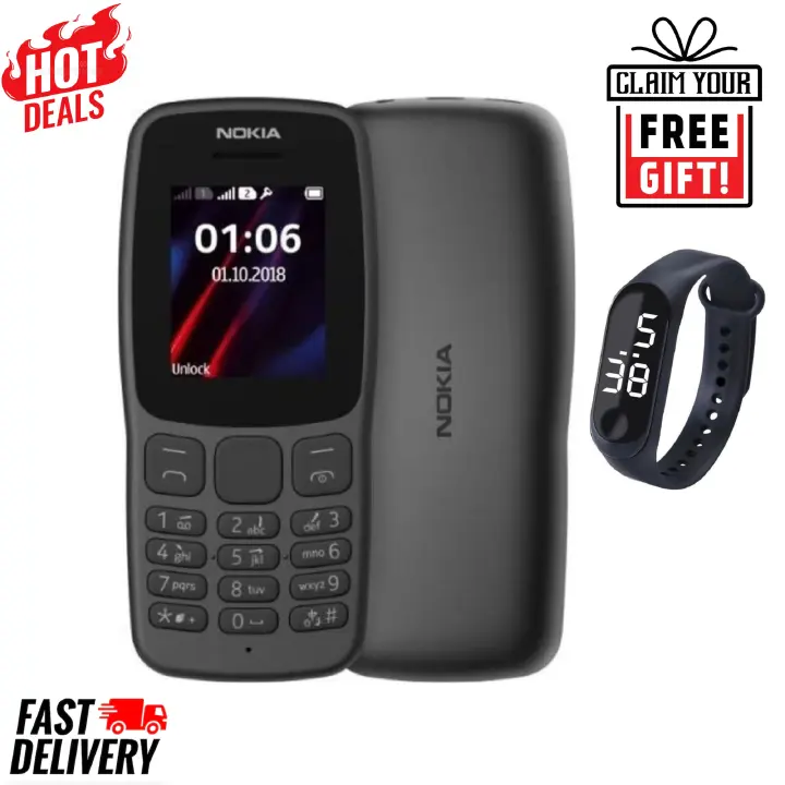 LIMITED DISCOUNT !!!BRAND NEW Nokia 106 4G !!!,4MB RAM Expandable to 32GB WITH MicroSD, 1.8" Dual SIM Cards, 800 MAhBattery with FM Radio and Micro USB, Kabambe _ BLACK & FREE GIFT STRAP WATCH.