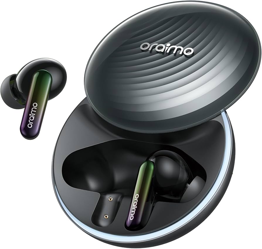Oraimo Spacebuds 2 OTW-631 Earbuds 52dB Hybrid Active Noise Cancelling Earpods With Spatial Sound 45H Playtime Smart Remote Case AI Voice Assistant For Bluetooth Enabled Laptops And Mobile Phones
