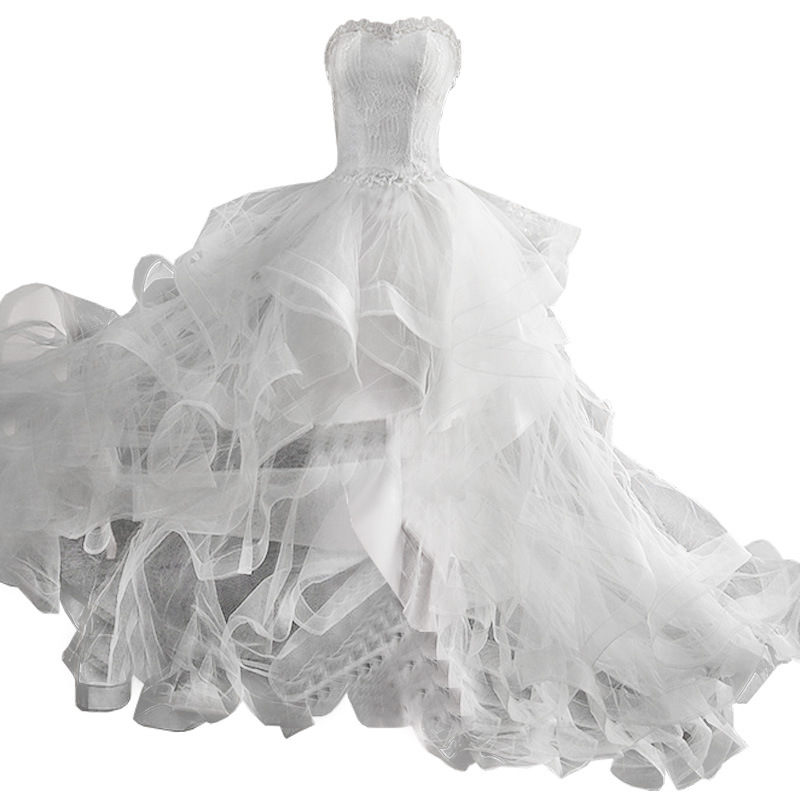 Cheap Women's Cocktail Prom Dress for Teens Graduation Floral Lace Hi-Lo Chiffon Wedding Dresses for Wedding Guest Women's High Low Country Wedding Dress for Bride Strapless Lace Bridal Gowns L06