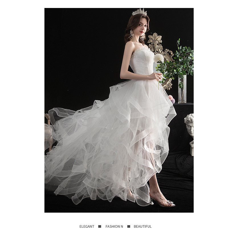 Cheap Women's Cocktail Prom Dress for Teens Graduation Floral Lace Hi-Lo Chiffon Wedding Dresses for Wedding Guest Women's High Low Country Wedding Dress for Bride Strapless Lace Bridal Gowns L06