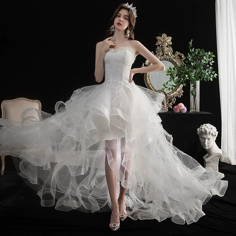 Cheap Women's Cocktail Prom Dress for Teens Graduation Floral Lace Hi-Lo Chiffon Wedding Dresses for Wedding Guest Women's High Low Country Wedding Dress for Bride Strapless Lace Bridal Gowns L06