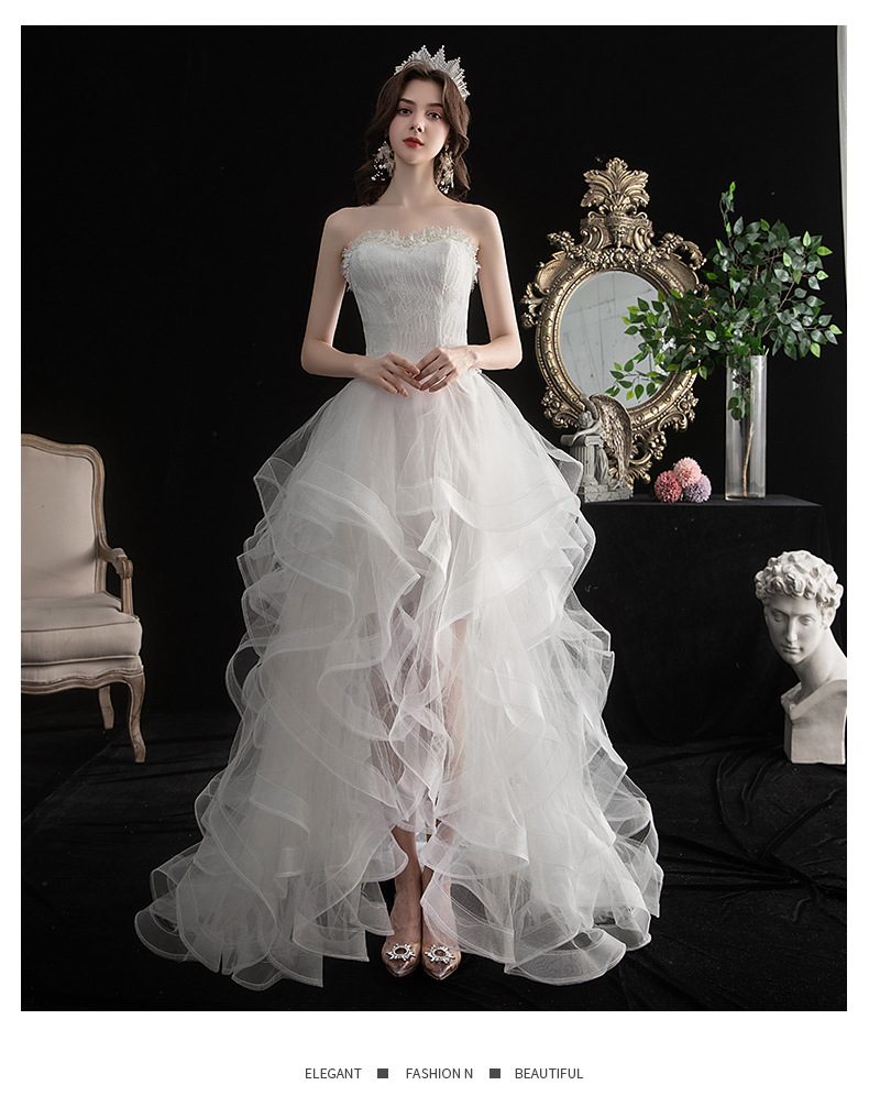 Cheap Women's Cocktail Prom Dress for Teens Graduation Floral Lace Hi-Lo Chiffon Wedding Dresses for Wedding Guest Women's High Low Country Wedding Dress for Bride Strapless Lace Bridal Gowns L06