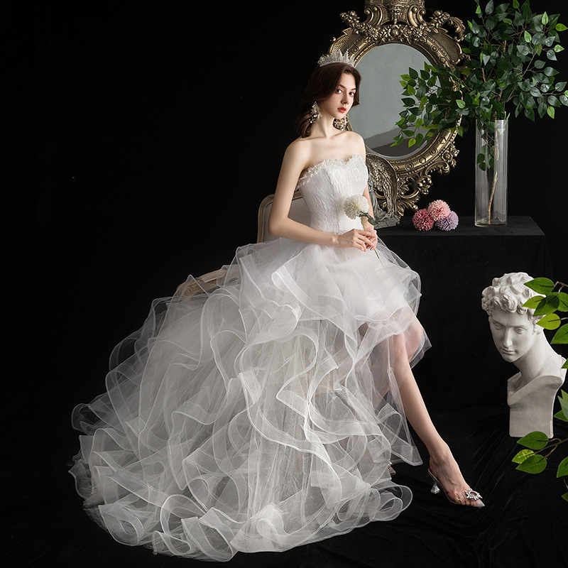 Cheap Women's Cocktail Prom Dress for Teens Graduation Floral Lace Hi-Lo Chiffon Wedding Dresses for Wedding Guest Women's High Low Country Wedding Dress for Bride Strapless Lace Bridal Gowns L06