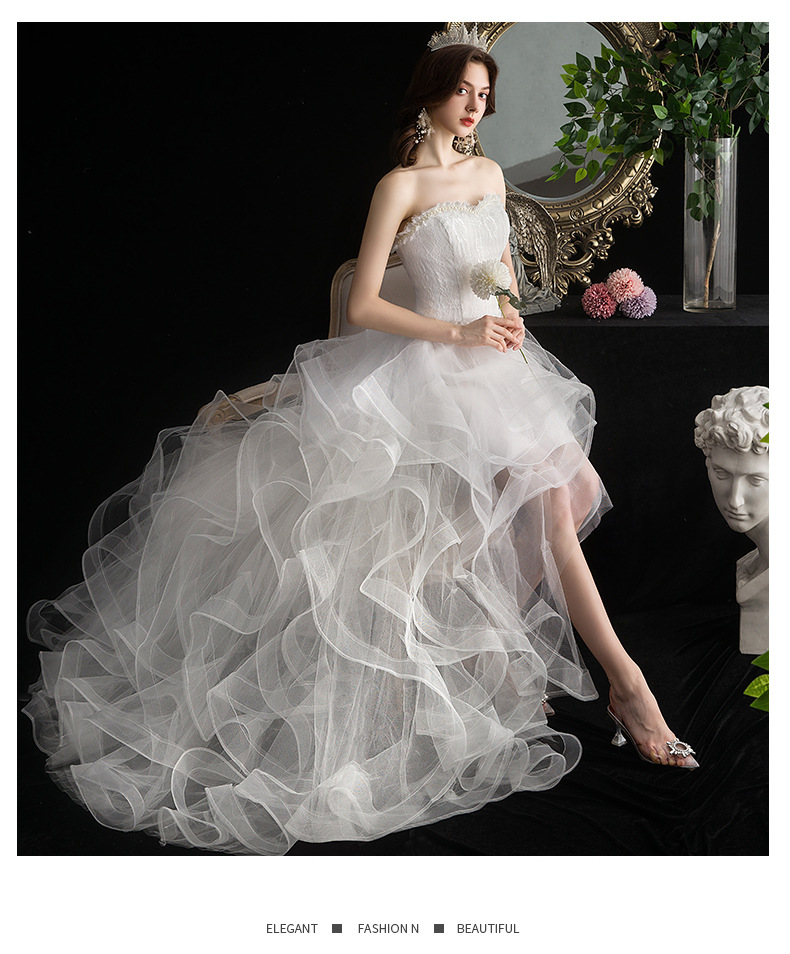 Cheap Women's Cocktail Prom Dress for Teens Graduation Floral Lace Hi-Lo Chiffon Wedding Dresses for Wedding Guest Women's High Low Country Wedding Dress for Bride Strapless Lace Bridal Gowns L06