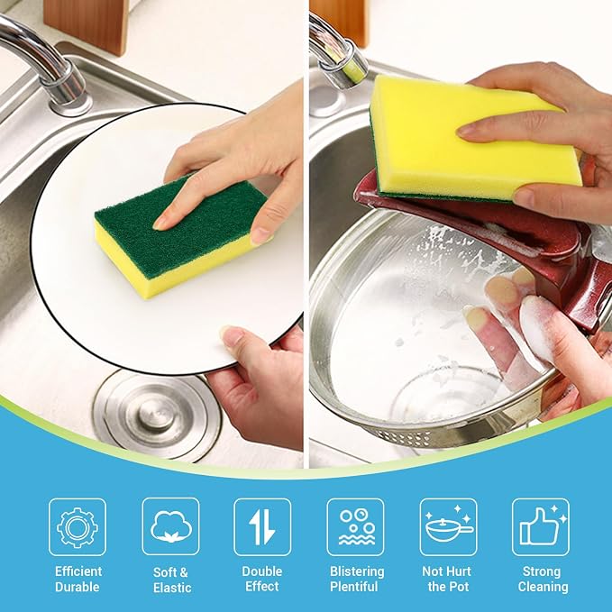 Small Rectangul Sponges,  Duty Dish Sponge Kitchen, Scrub Sponges | Dish Sponges Stink-Free, Cleaning Dish Scrubber Sponges for Home & Restaurant, Bathroom, Bulk Sponges Best for Pots/ Pans