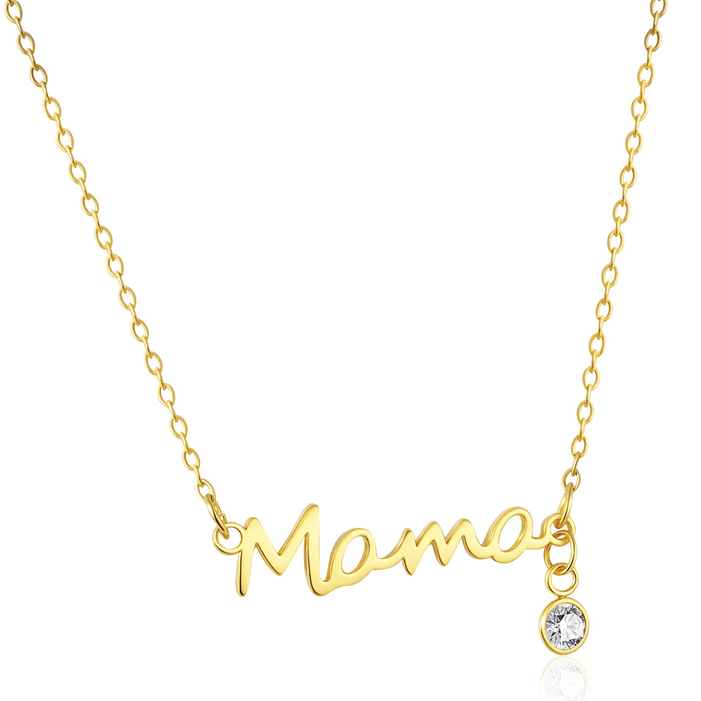 Cross border European and American new pendant necklace made of titanium steel that does not fade and inlaid with zircon stone. Mama lock pattern neck
