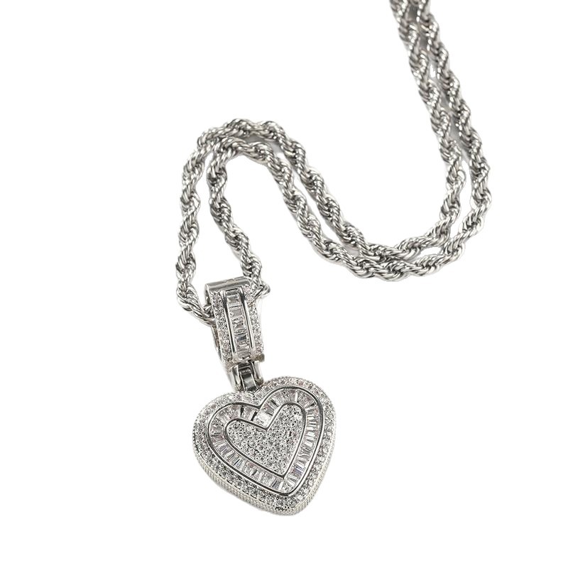 European and American cross-border best-selling rock candy heart pendant niche design copper inlaid zircon necklace light luxury hip-hop style accessories women