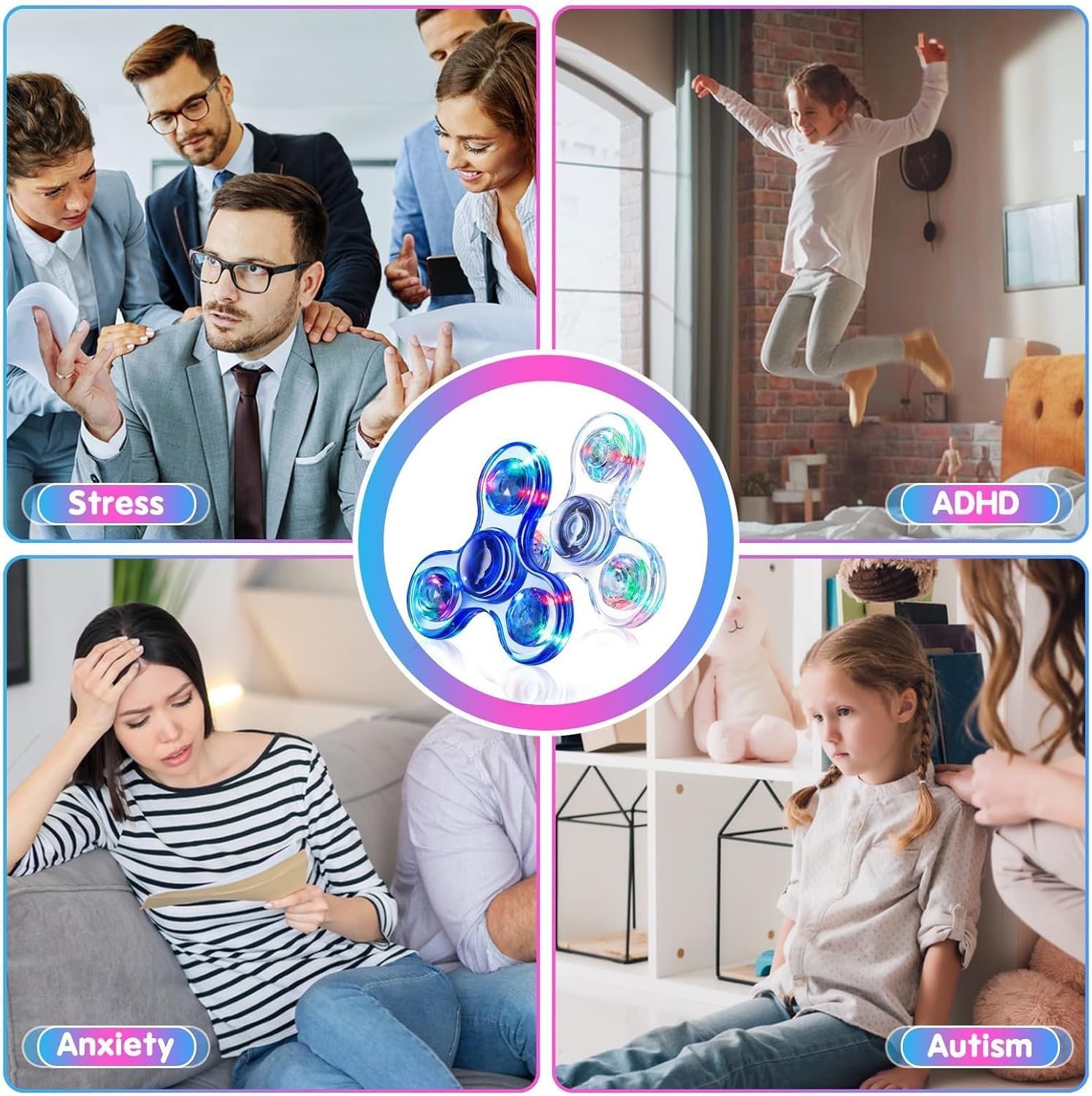 3PCS/SET Fidget Spinner Light up Sensory Fidget Toys Adults Kids 4-8-12 with Autism ADHD, Kids Travel Toys Anxiety Stress Relief Teen Boy Gifts, Classroom Prizes Glow Birthday Party Graduation C26