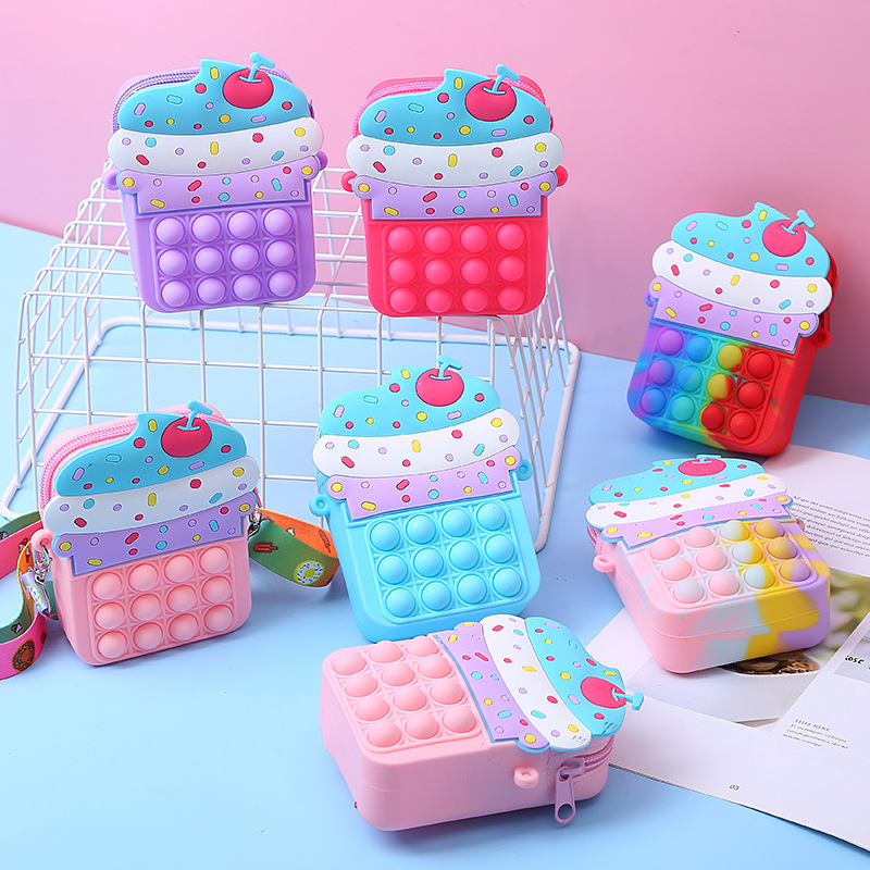 3PCS/SET Kids Fidget Toys Pop Fidget New Mouse-Proof Pioneer Princess Silicone Crossbody Wallet for Adults and Kids Cute Stress-Relief Ice Cream Design Best Christmas Gifts for Kids Girls C12