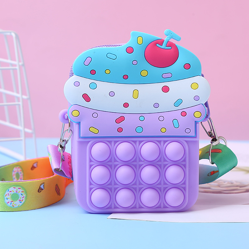 3PCS/SET Kids Fidget Toys Pop Fidget New Mouse-Proof Pioneer Princess Silicone Crossbody Wallet for Adults and Kids Cute Stress-Relief Ice Cream Design Best Christmas Gifts for Kids Girls C12