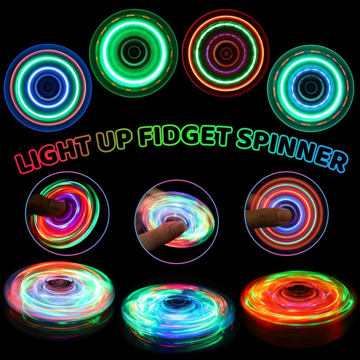 3PCS/SET Fidget Spinner Light up Sensory Fidget Toys Adults Kids 4-8-12 with Autism ADHD, Kids Travel Toys Anxiety Stress Relief Teen Boy Gifts, Classroom Prizes Glow Birthday Party Graduation C26