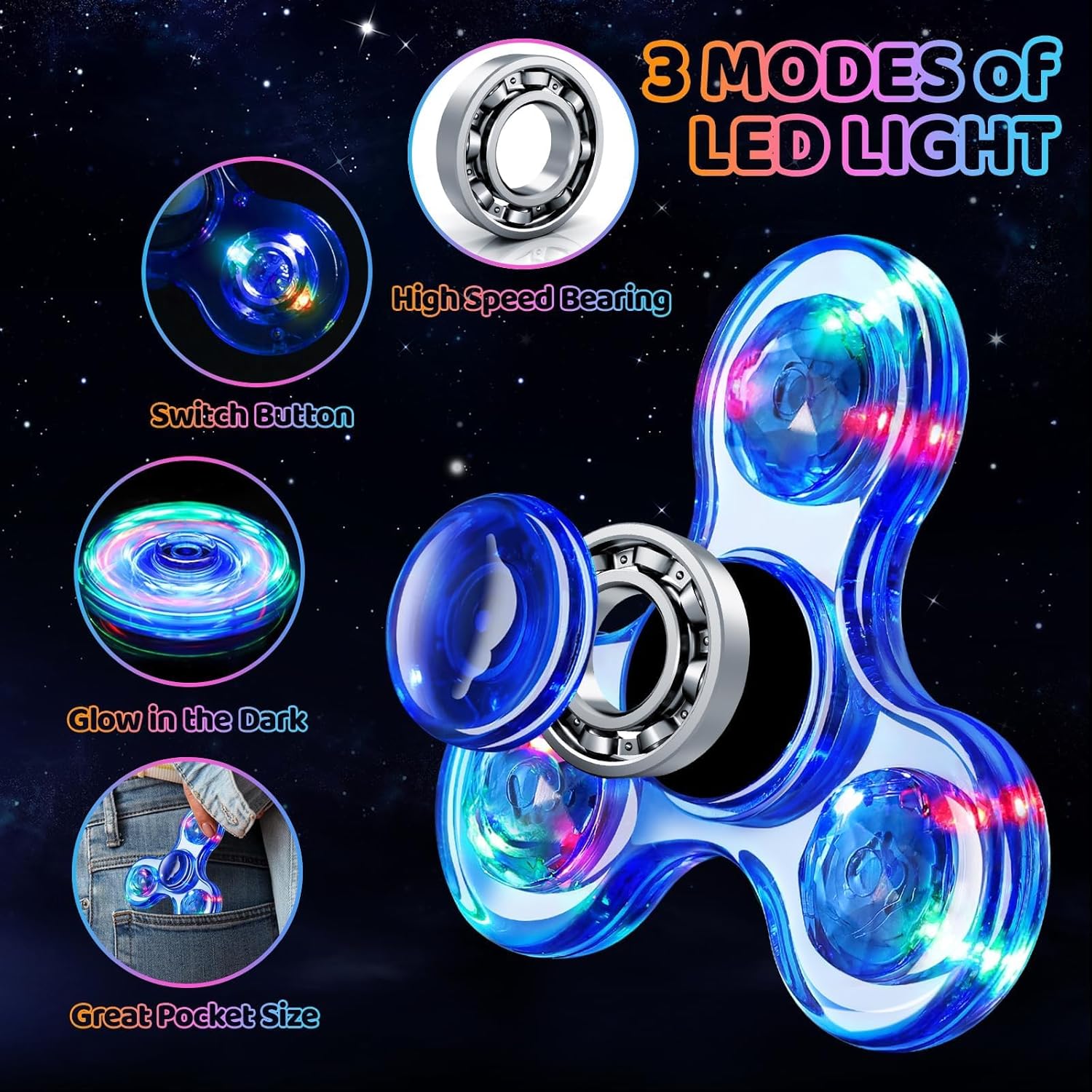 3PCS/SET Fidget Spinner Light up Sensory Fidget Toys Adults Kids 4-8-12 with Autism ADHD, Kids Travel Toys Anxiety Stress Relief Teen Boy Gifts, Classroom Prizes Glow Birthday Party Graduation C26
