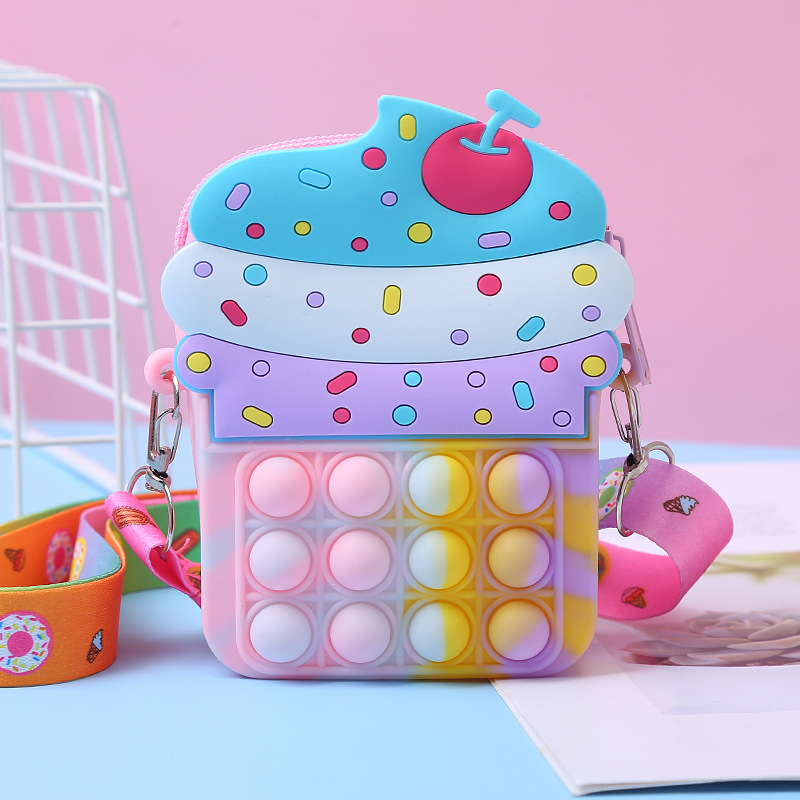 3PCS/SET Kids Fidget Toys Pop Fidget New Mouse-Proof Pioneer Princess Silicone Crossbody Wallet for Adults and Kids Cute Stress-Relief Ice Cream Design Best Christmas Gifts for Kids Girls C12