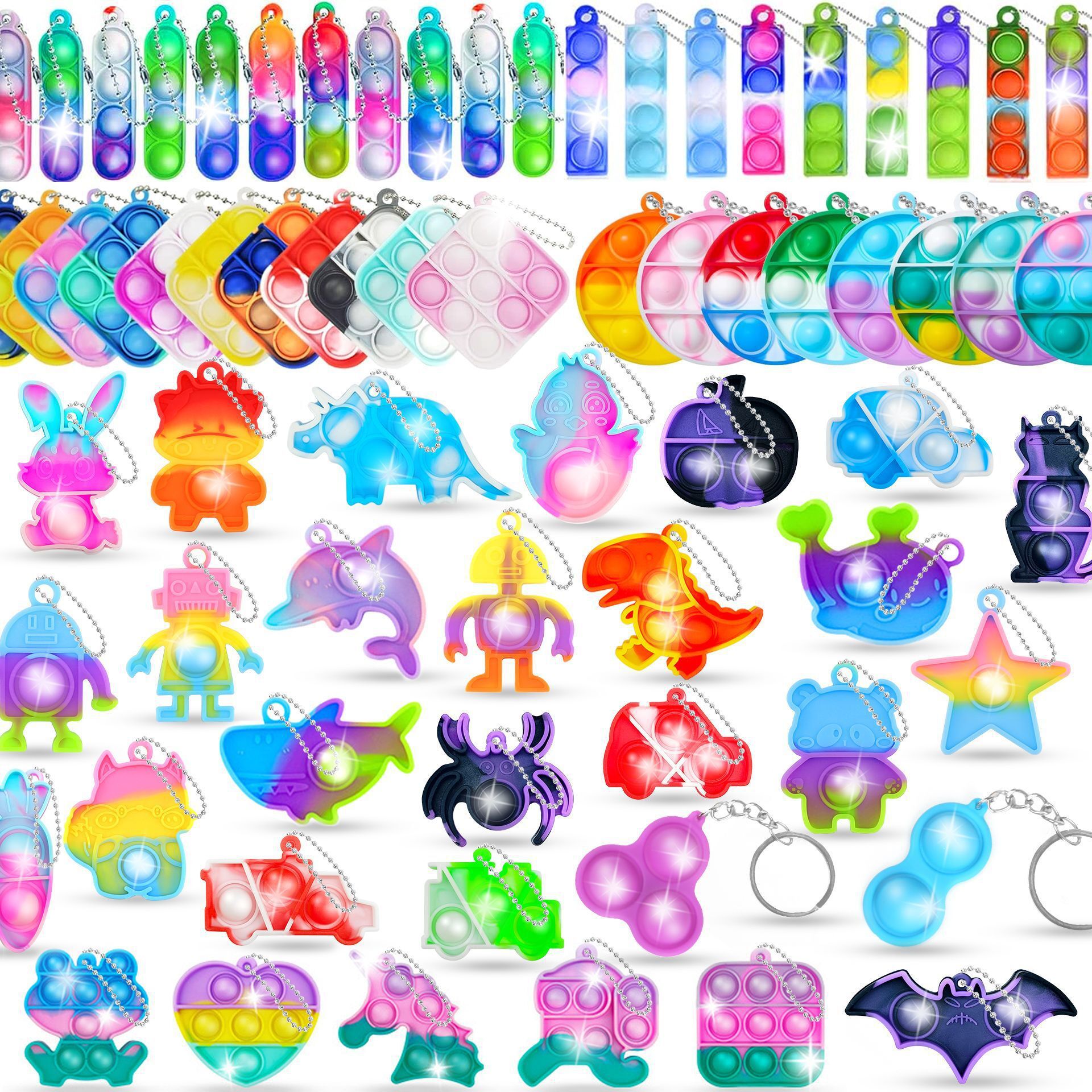 5PCS/SET Adult Kids Fidget Toys Pop It Fidget Sensory Toys Set Keychain Set of Silicone Pop Ornaments for Fingers MINI Bubble Bulk Relaxation Toys for Hanging on Fingers Bags Charm Christmas Gifts C09