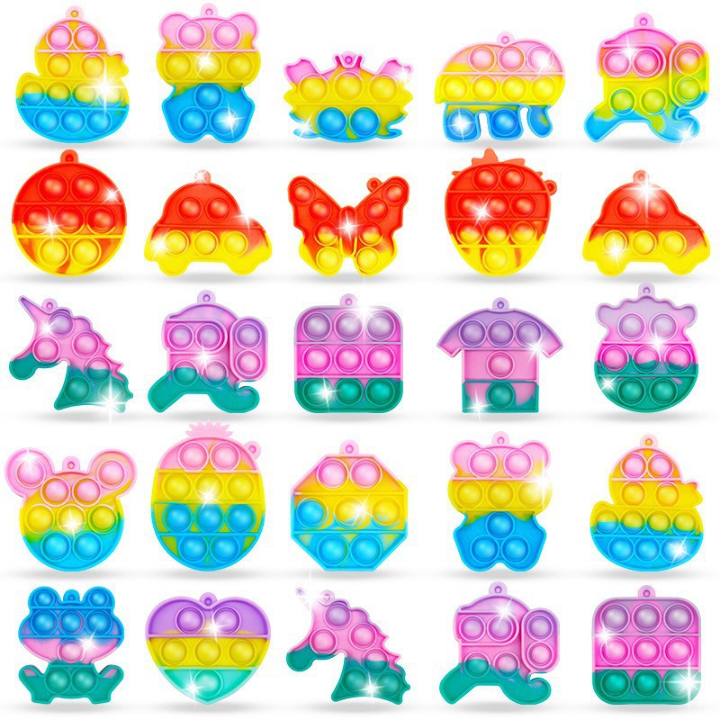 5PCS/SET Adult Kids Fidget Toys Pop It Fidget Sensory Toys Set Keychain Set of Silicone Pop Ornaments for Fingers MINI Bubble Bulk Relaxation Toys for Hanging on Fingers Bags Charm Christmas Gifts C09