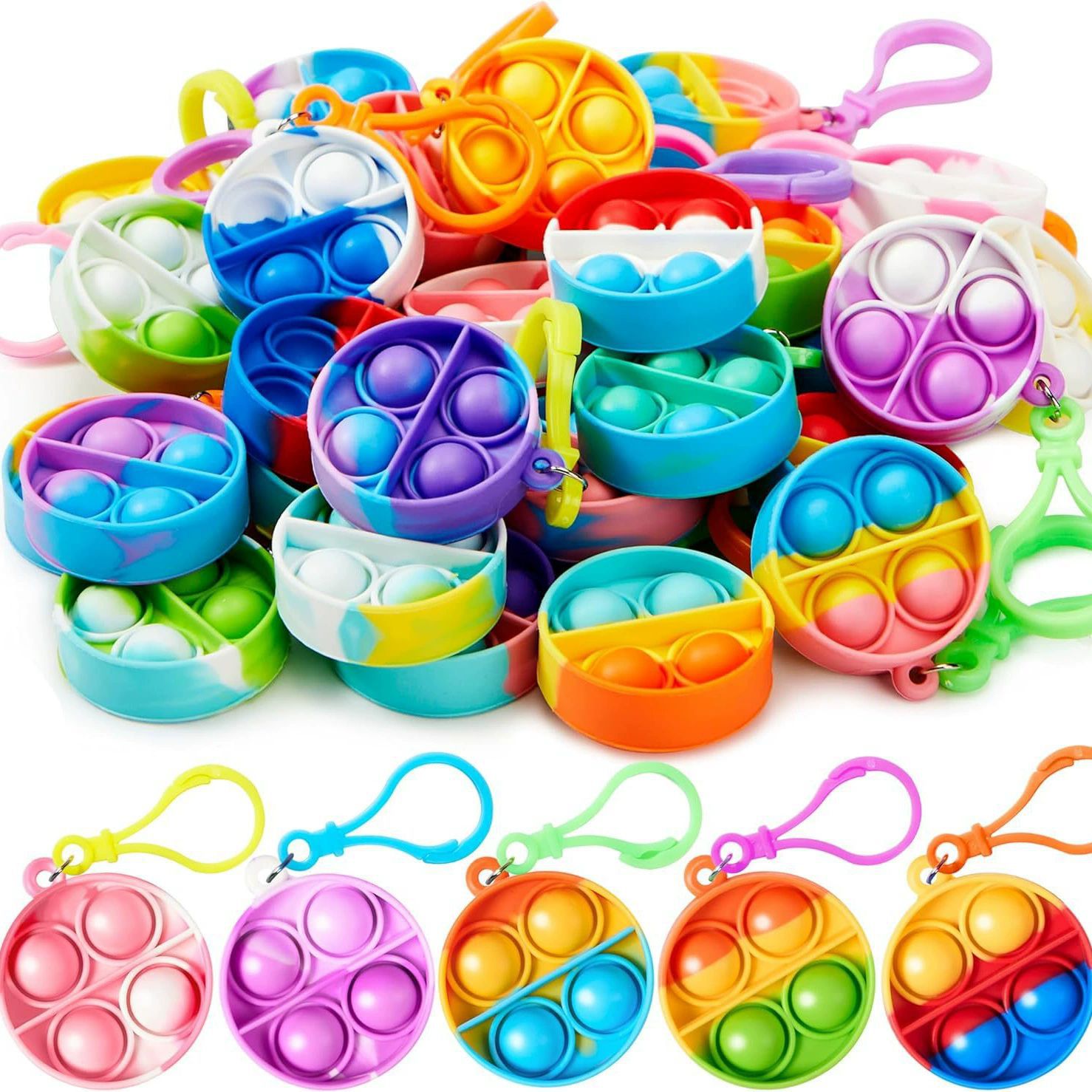 5PCS/SET Adult Kids Fidget Toys Pop It Fidget Sensory Bracelet Toys Set Keychain Set of Silicone Pop Ornaments for Fingers MINI Bubble Bulk Relax Fingers Toys Bags Charm Christmas Gifts C10