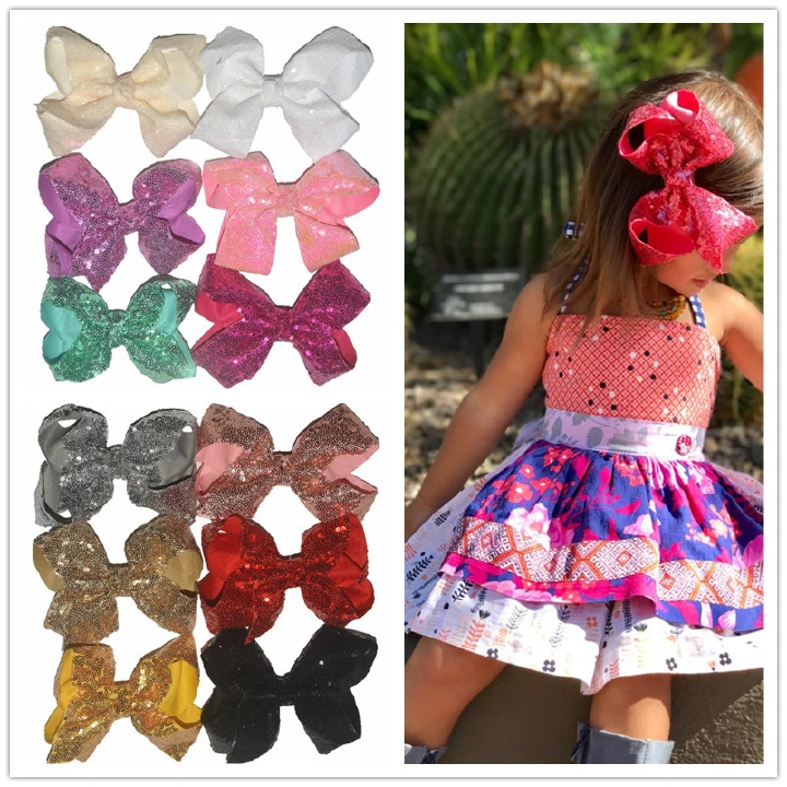 10-Pack 6Inch Hair Bows for Girls Toddler Hair Accessories,Grosgrain Ribbon with Alligator Clips for Baby Girls Toddlers Kids Best Birthday Christmas Gifts,Easy to Use,Sequin Bling Bling Hair Bows C44