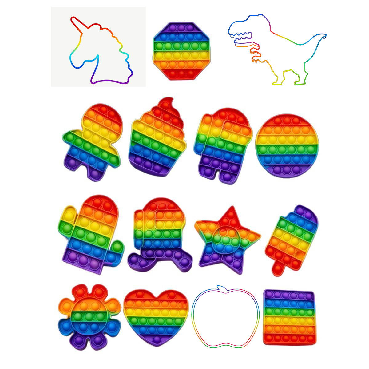 5PCS/SET 16Kinds Fidget Toys Pop It Fidget Sensory Toys Set Stress Relief Gifts for Kids Adults Big Size Pop Bulk Party Favors Cheap Christmas Gifts Bubble Sensory Toy Classroom Prizes Unicorn Toy C01