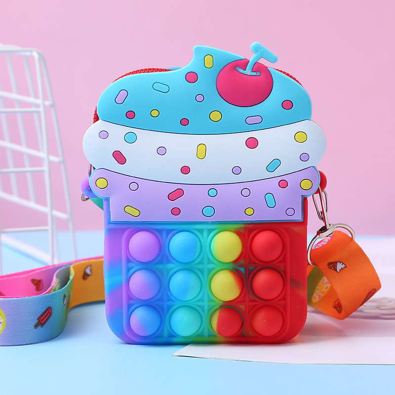 3PCS/SET Kids Fidget Toys Pop Fidget New Mouse-Proof Pioneer Princess Silicone Crossbody Wallet for Adults and Kids Cute Stress-Relief Ice Cream Design Best Christmas Gifts for Kids Girls C12