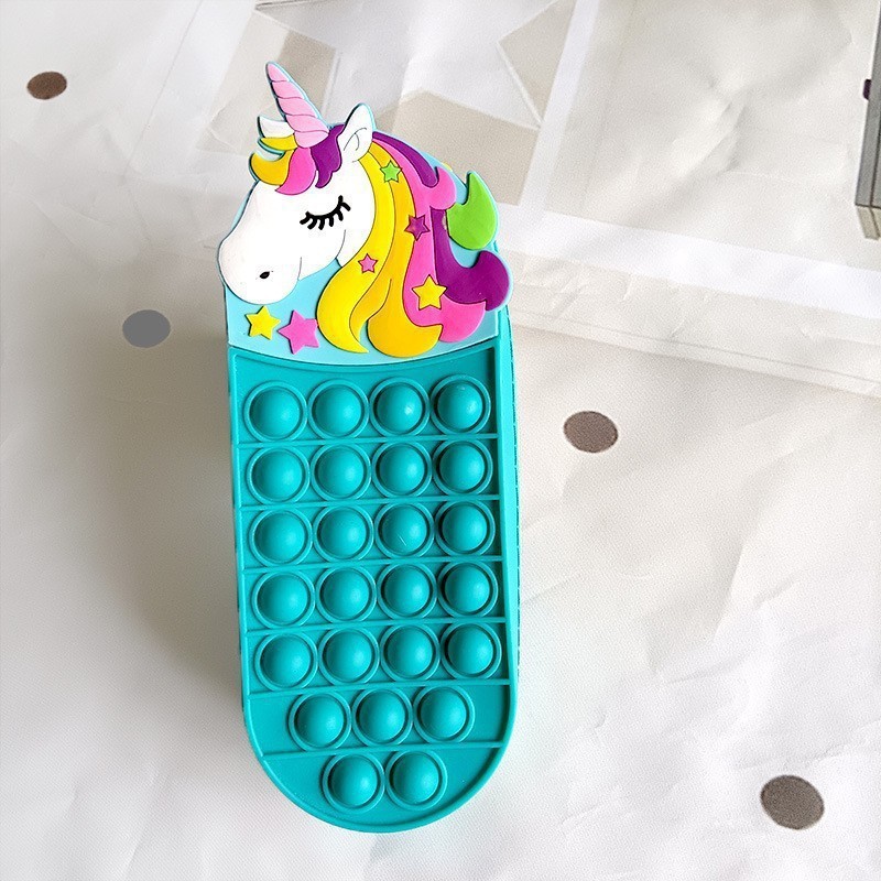 Hot Gifts Kids Fidget Toys Pop Fidget Cartoon Mouse-Trap Pioneer Silicone Pencil Case, Astronaut Stationery Box, Pencil Holder with Stress-Relief Finger Hole for Elementary School Students 34kinds C14