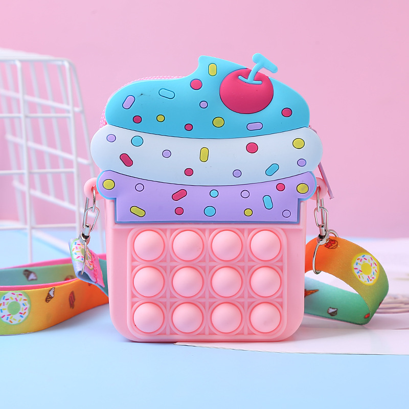 3PCS/SET Kids Fidget Toys Pop Fidget New Mouse-Proof Pioneer Princess Silicone Crossbody Wallet for Adults and Kids Cute Stress-Relief Ice Cream Design Best Christmas Gifts for Kids Girls C12