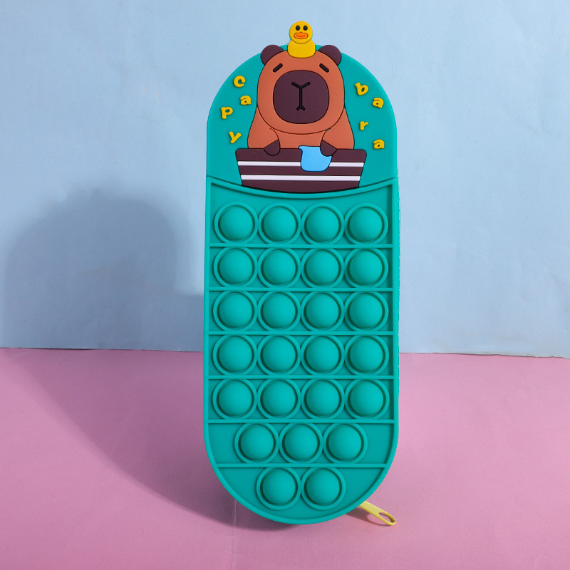 Hot Gifts Kids Fidget Toys Pop Fidget Cartoon Mouse-Trap Pioneer Silicone Pencil Case, Astronaut Stationery Box, Pencil Holder with Stress-Relief Finger Hole for Elementary School Students 34kinds C14