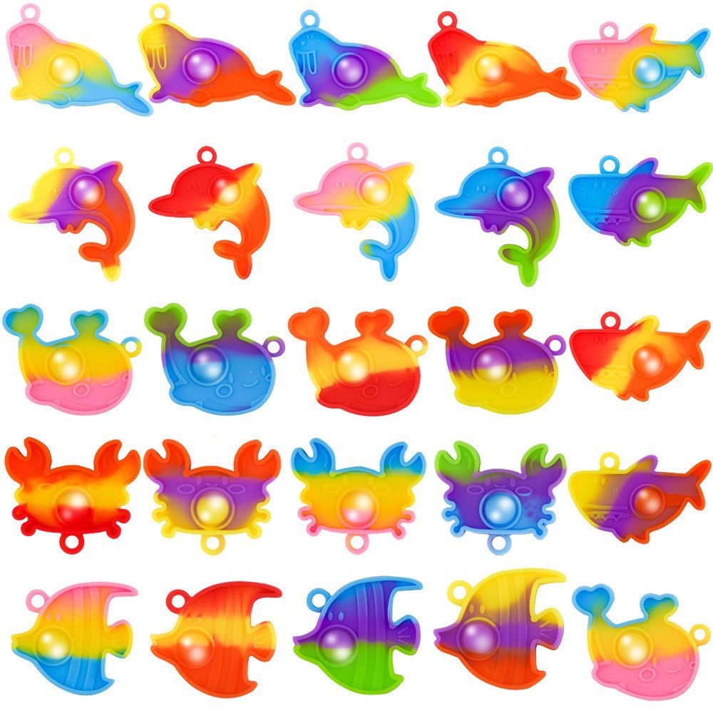 5PCS/SET Adult Kids Fidget Toys Pop It Fidget Sensory Toys Set Keychain Set of Silicone Pop Ornaments for Fingers MINI Bubble Bulk Relaxation Toys for Hanging on Fingers Bags Charm Christmas Gifts C09