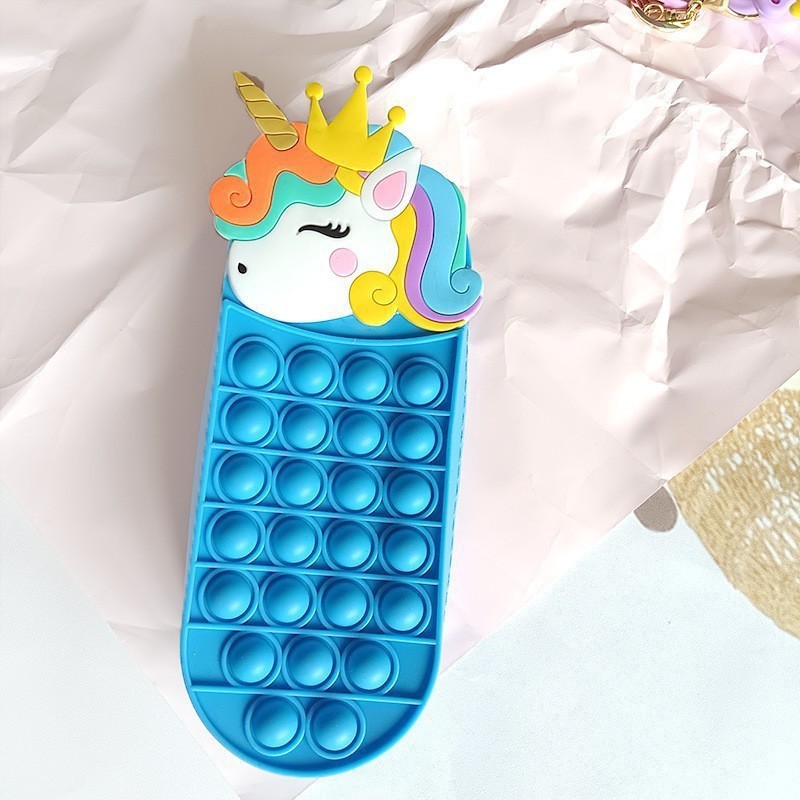 Hot Gifts Kids Fidget Toys Pop Fidget Cartoon Mouse-Trap Pioneer Silicone Pencil Case, Astronaut Stationery Box, Pencil Holder with Stress-Relief Finger Hole for Elementary School Students 34kinds C14
