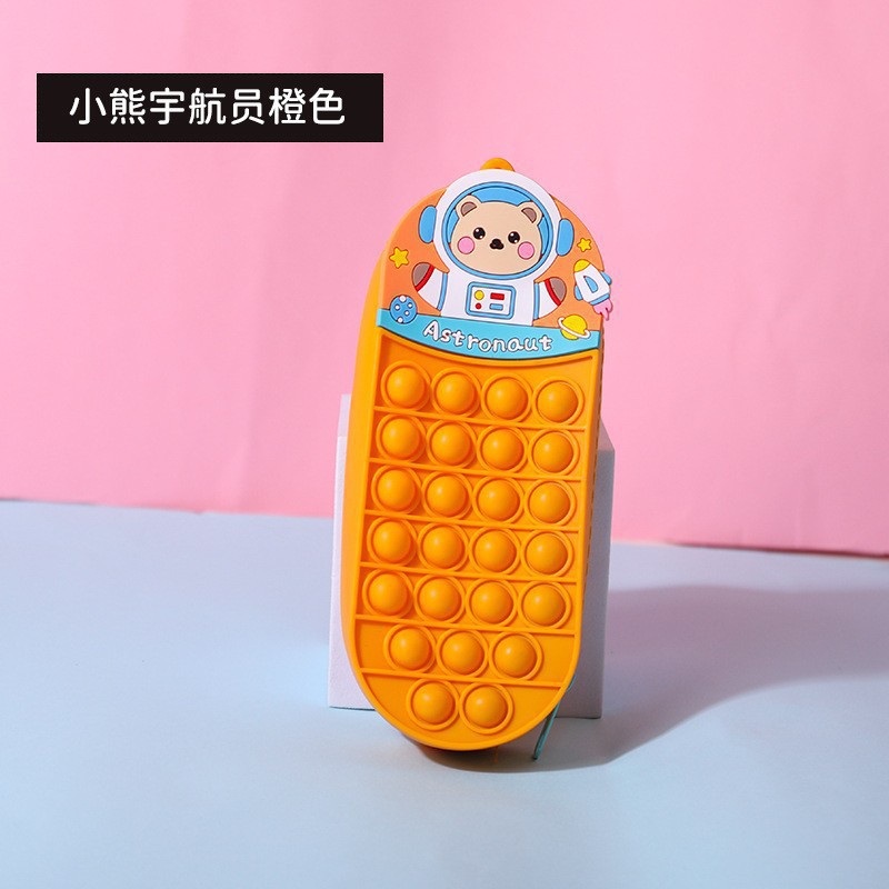 Hot Gifts Kids Fidget Toys Pop Fidget Cartoon Mouse-Trap Pioneer Silicone Pencil Case, Astronaut Stationery Box, Pencil Holder with Stress-Relief Finger Hole for Elementary School Students 34kinds C14