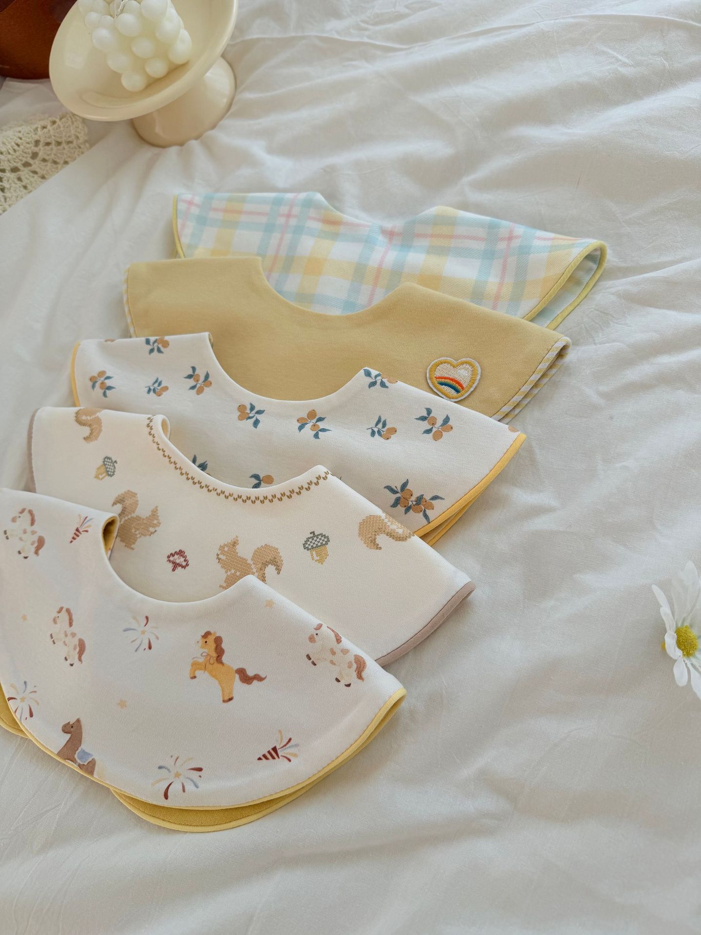 Mix 6-Pack Baby Cotton Bids AIWOOYOO 2026 Cartoon Print Embroidery Color-Contrast Trim Bib for Babies and Toddlers, Moisture-Wicking and Quick-Drying C82