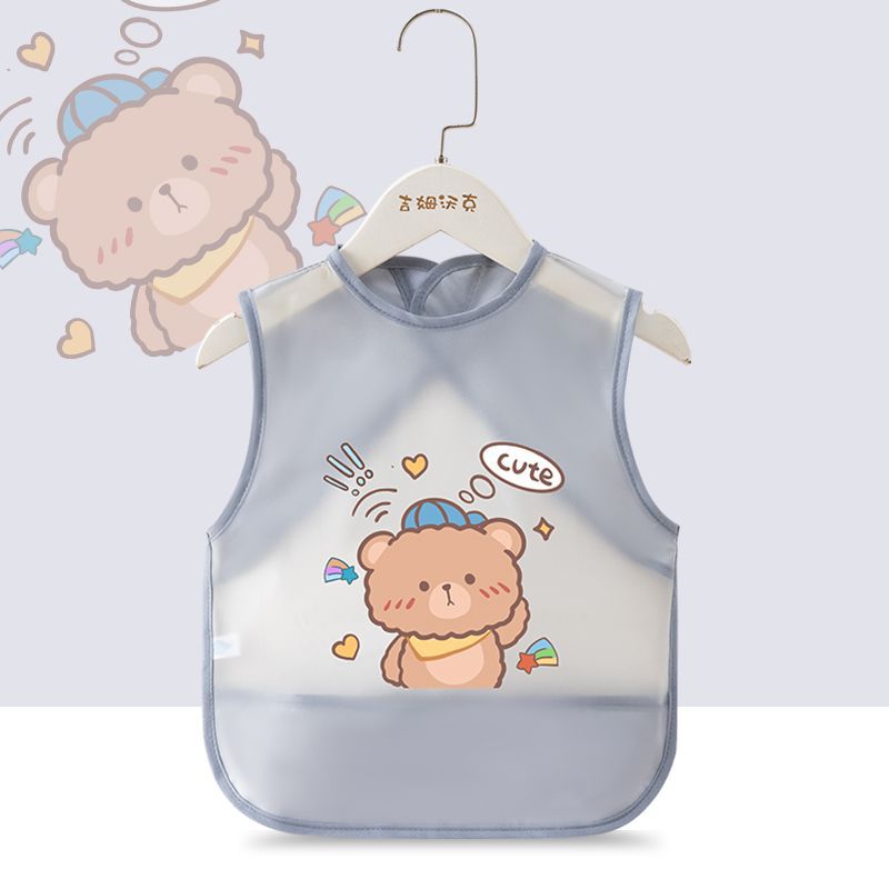 2PCS New Cheap Waterproof Baby Feeding Apron,Summer Children's Dirty-Proof Sleeveless Coverall for Boys and Girls,Reversible Infant Protective Garment,Kids Waterproof Bibs with Cartoon Image C81