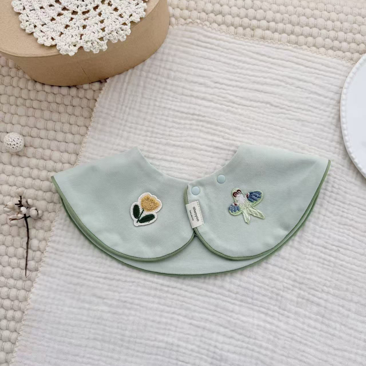 Mix 6-Pack Baby Cotton Bids AIWOOYOO 2026 Cartoon Print Embroidery Color-Contrast Trim Bib for Babies and Toddlers, Moisture-Wicking and Quick-Drying C82