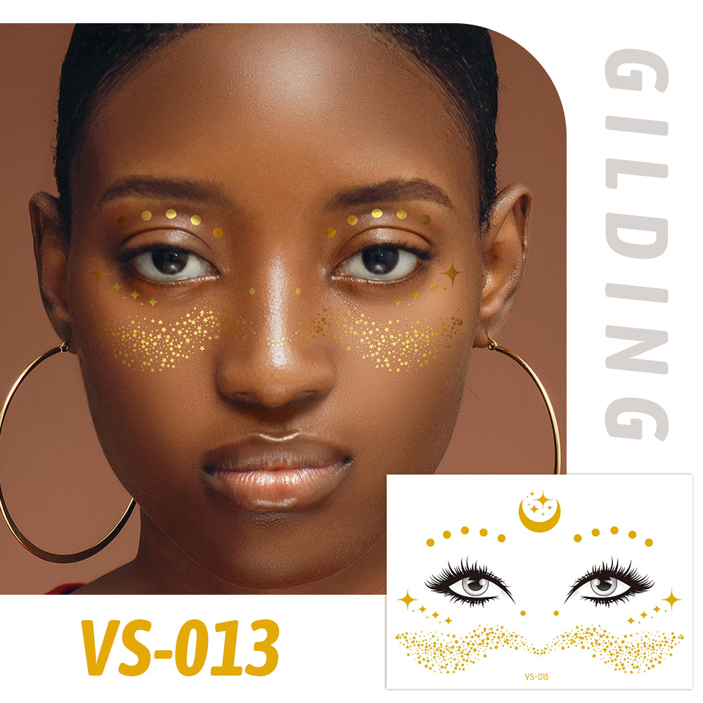 10-Pack Eye Gold Tattoo Paste Stickers Waterproof Versatile Eye Makeup Stickers Stage Makeup Eye Stickers Face Tattoos Sticker Face Glitter Gold Eye Freckle Party HOT Stamping Easy to Use E26