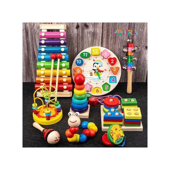 9pcs Kids Musical Instruments Wooden Percussion Instruments Tambourine Xylophone Toys for Kids Children, Preschool Education Early Learning Musical Toy for Boys and Girls